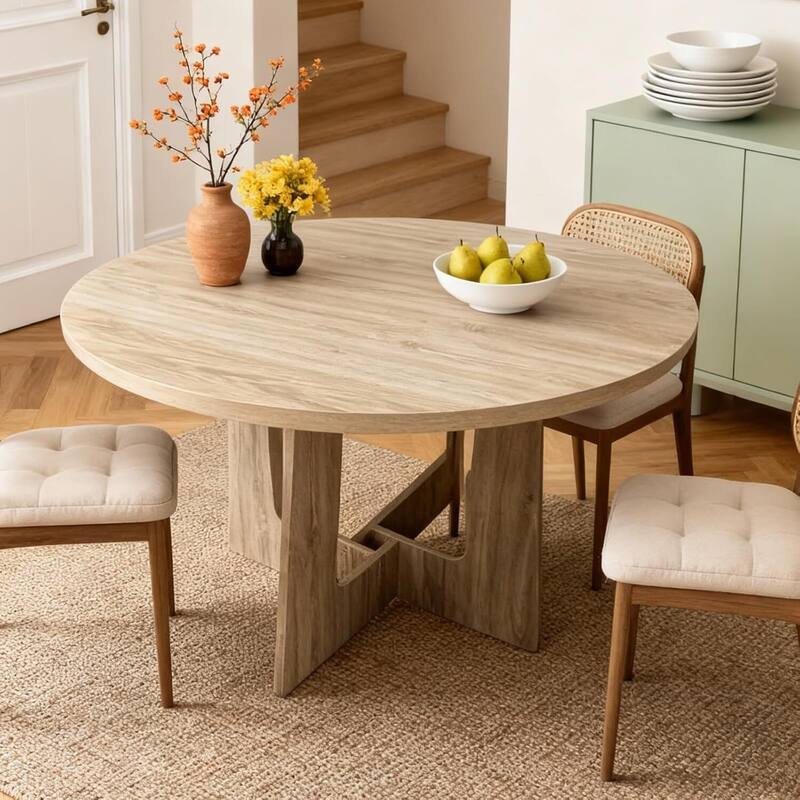 43.3" Kitchen Round Dining Table for Dining Room, Kitchen, Apartment Small Spaces (Only Table) - Oak