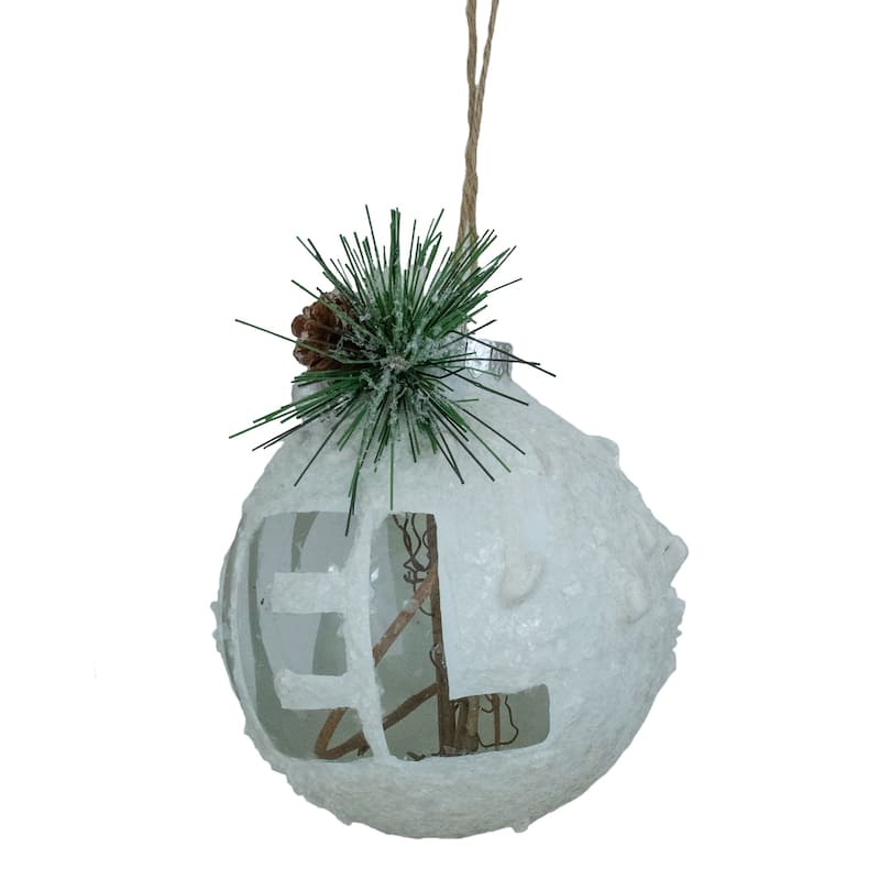 5" White Frosted NOEL With Holly and Berries Christmas Glass Ornament