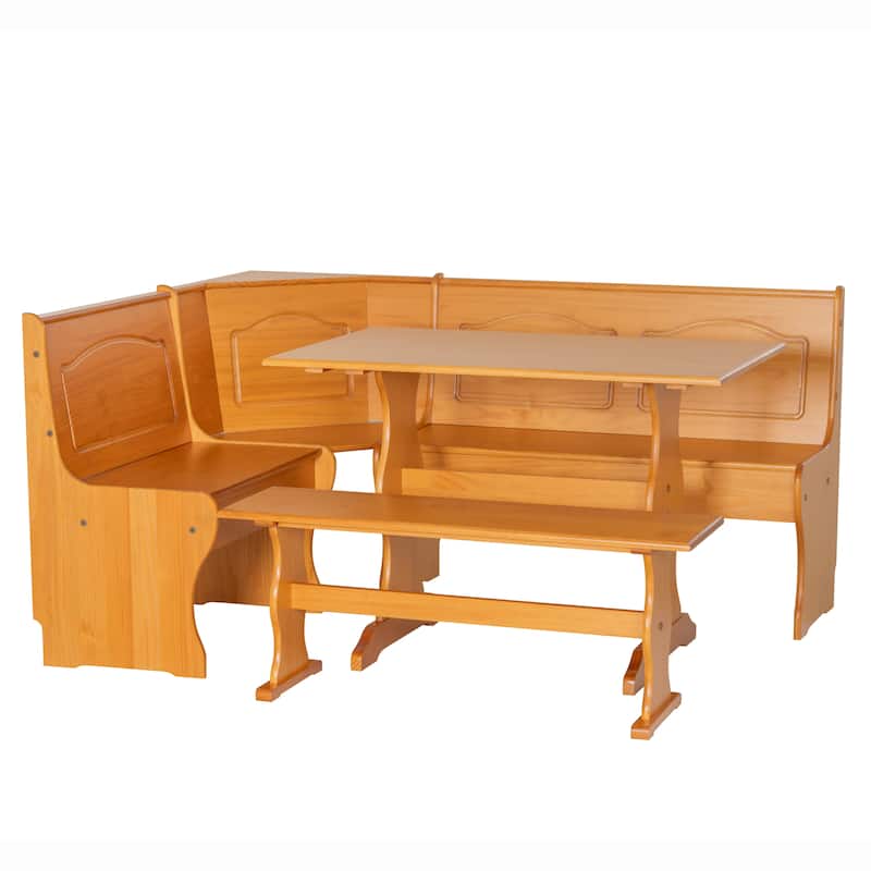 Linon Riki Honey Pine 3-piece Breakfast Nook Dining Set