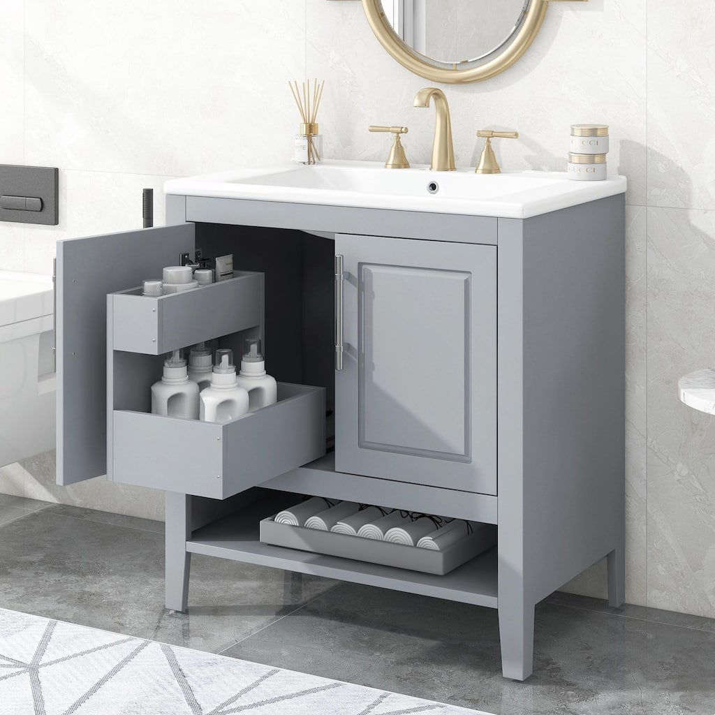30" Bathroom Vanity with Sink, Multi-functional Cabinet with Doors and Drawers