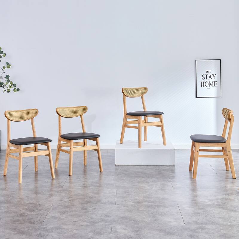 4 The Stylish And Durable Solid Wood Dining Chair, Small Curved Back,Pu Cushion