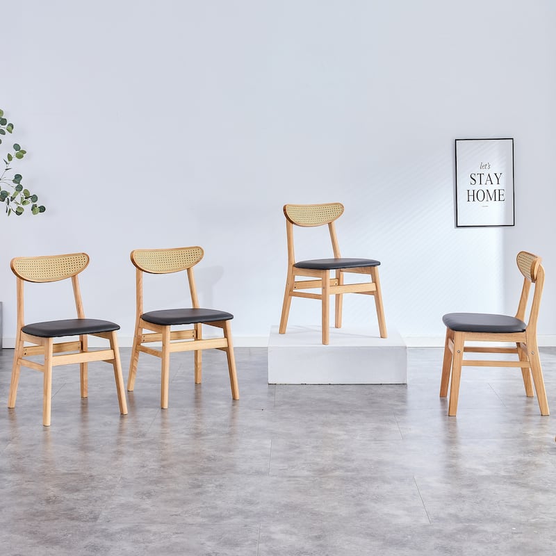 Roomfitters Solid Wood Dining Chairs with PU Cushion and Curved Back, Elegant and Durable for Daily Use, Set of 2