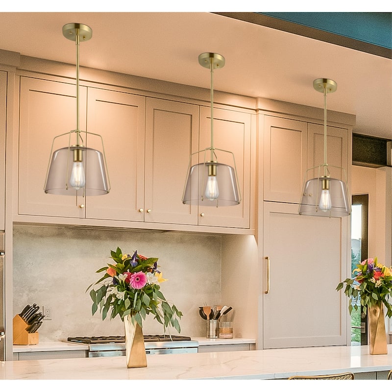 Westinghouse Lighting Hallein One Light Indoor Pendant, Champagne Brass Finish, Smoke Grey Glass - 1-Light