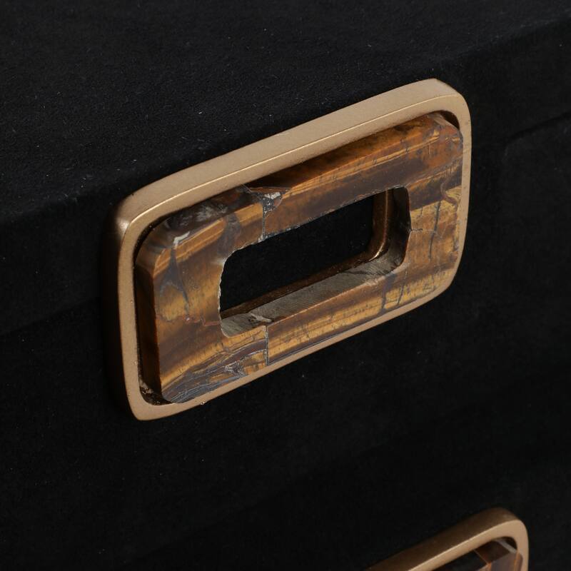 Modern Suede Box with Metallic Detail and Lid - Set of 2, 14", Black - 14.0"