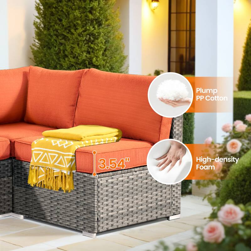 HOOOWOOO 8-piece Grey Wicker Patio Furniture Set Sectional Sofa with Fire Pit Table
