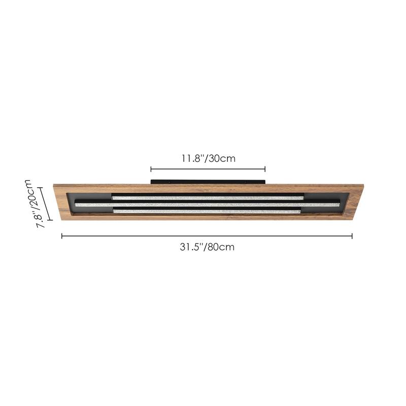31.5 in. 30-Watt Modern Black Rectangular Wood Flush Mount Ceiling Light with Finish Panel and LED Strip Accents