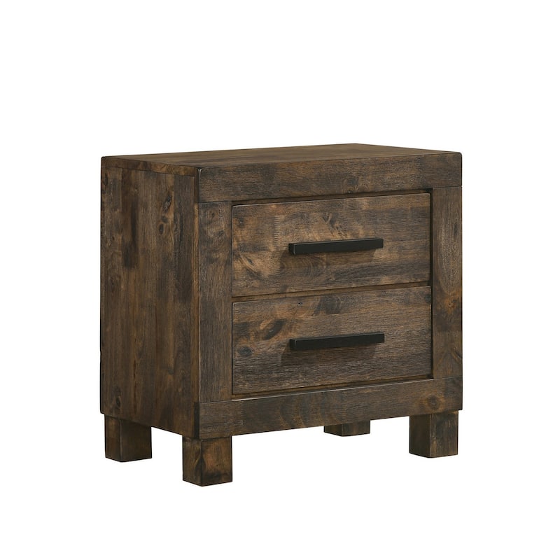 Wooden Nightstand with 2 Drawers and Grain Details, Brown
