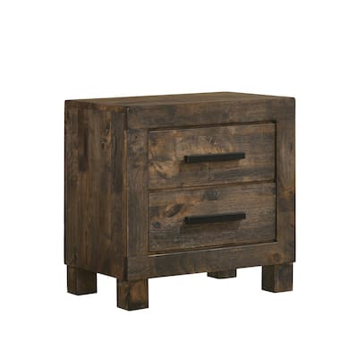 Wooden Nightstand with 2 Drawers and Grain Details, Brown