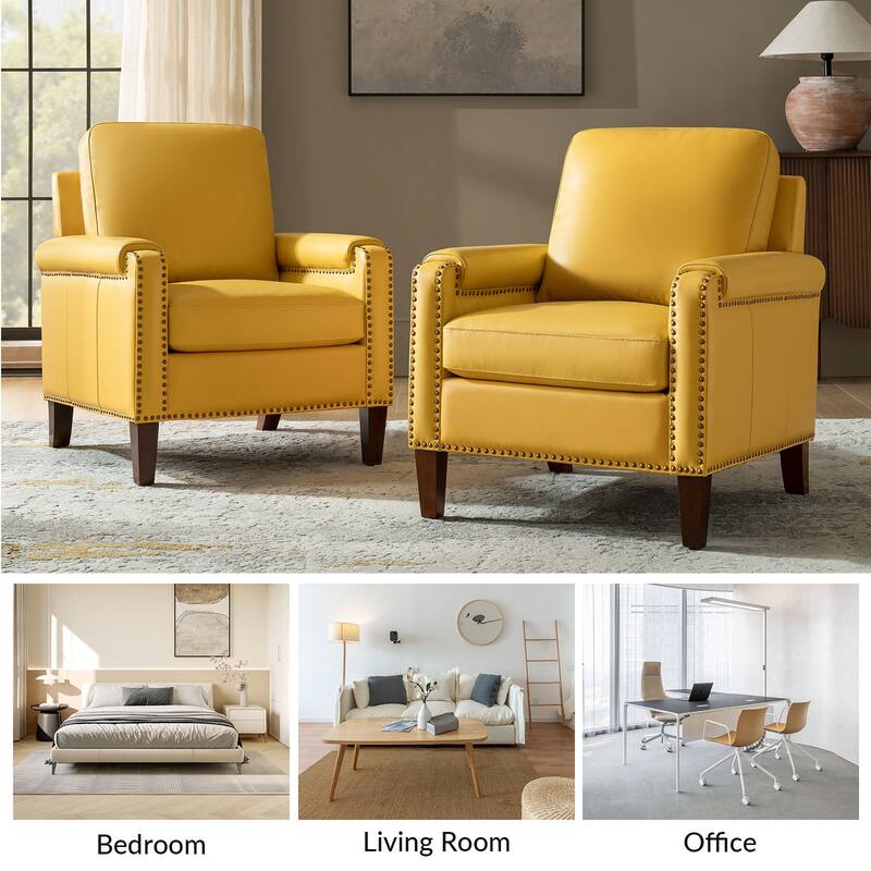 Kunz Transitional Genuine Leather Armchair with Removable Cushion and Nailhead Trims by HULALA HOME