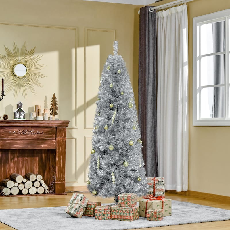 HOMCOM 6' Metallic Silver Christmas Tree with Stand