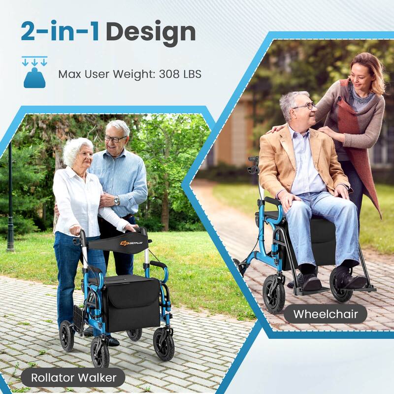 Goplus 2-in-1 Rollator Walker for Seniors with Seat 9" Pneumatic Tires - See Details