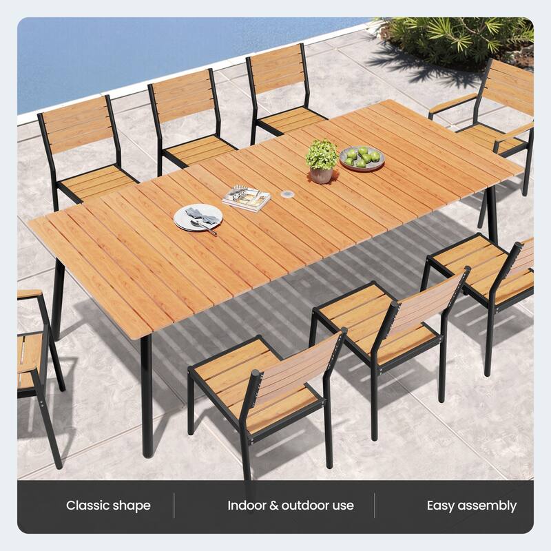 Outdoor Patio Dining Set 7/9 Piece Furniture Set Aluminum Dining Table with Umbrella and Stackable Chairs
