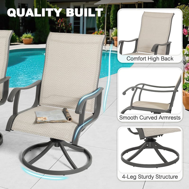 5-Piece Patio Swivel Textilene Metal Dining Set with Umbrella Hole