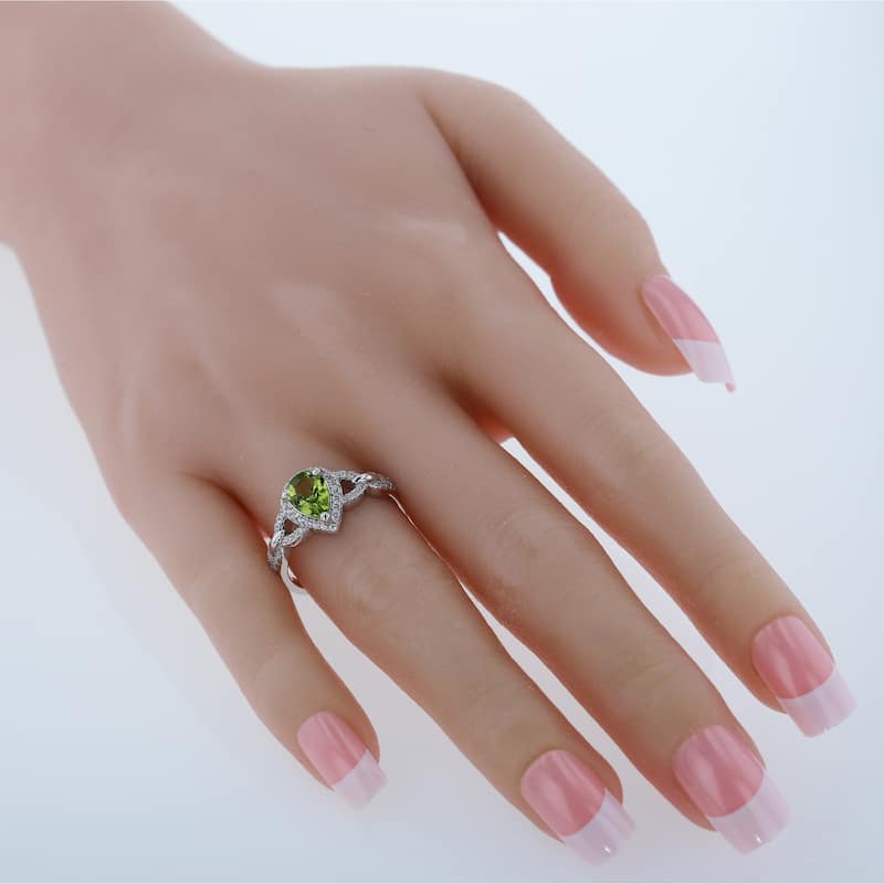 Sterling Silver 1.25 ct Peridot Halo Ring