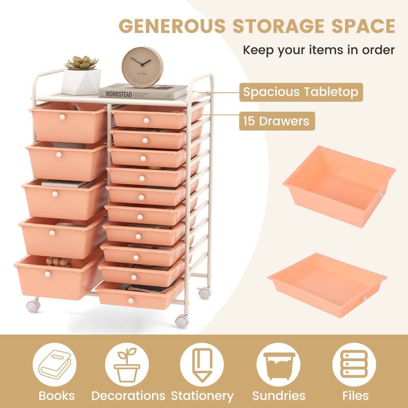 Costway 15 Drawer Rolling Storage Cart Tools Scrapbook Paper Office - See Details
