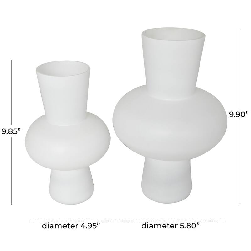 Glass Trumpet Decorative Vase with Wide Rounded Center - Set of 2 Black or White - Roche River Decor