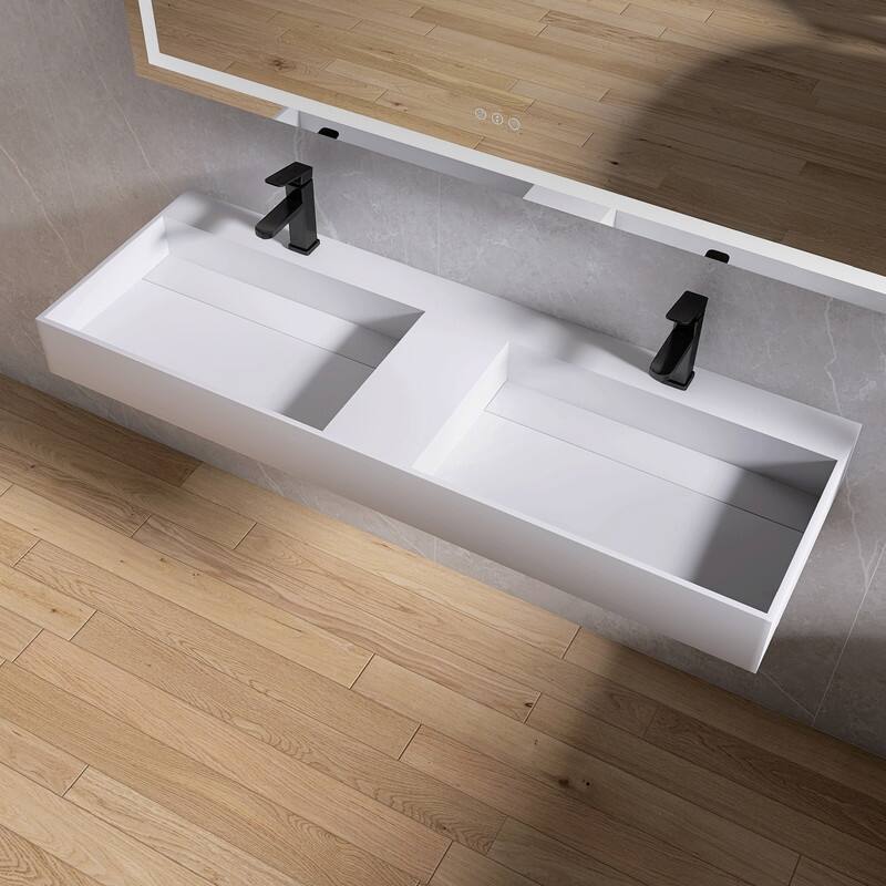 MEDUNJESS 54" Bathroom Sink Solid Surface Bathroom Vessel Sink - 54''