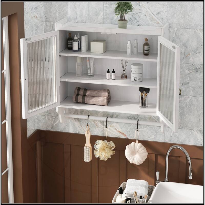 24.8"Glass Double Door Wall Cabinet with Towel Rack