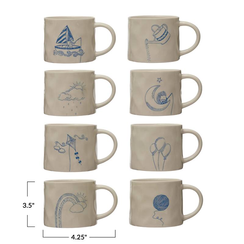 Stoneware Mug with Wax Relief Illustration and Secret Image on Bottom - 5.9"L x 4.3"W x 3.5"H