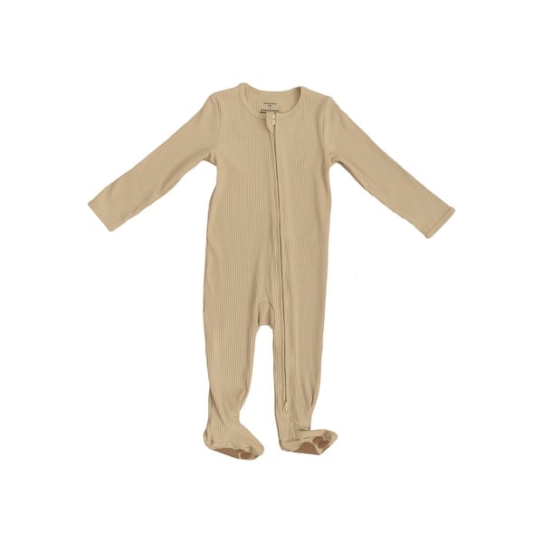 slide 2 of 5, Breezy Bear Baby Footie Pajamas, 2-Way Zipper - Breezy Beige