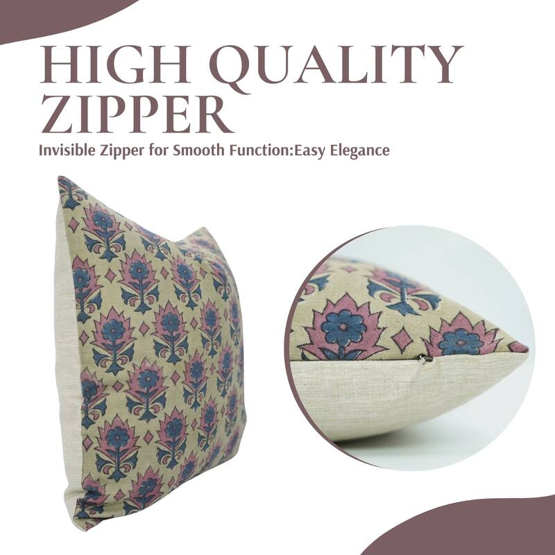 Fabdivine Floral Throw Fall Summer Décor Pink Pillow Cover Handmade Linen, for Farmhouse Guest Room or Couch, Custard Apple