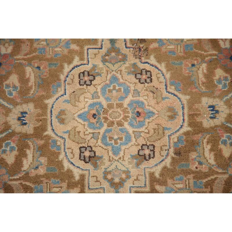 Hand Knotted Oriental 100% Wool Carpet Traditional Floral Pink Mashad Area Rug - 9' 6'' X 6' 3''