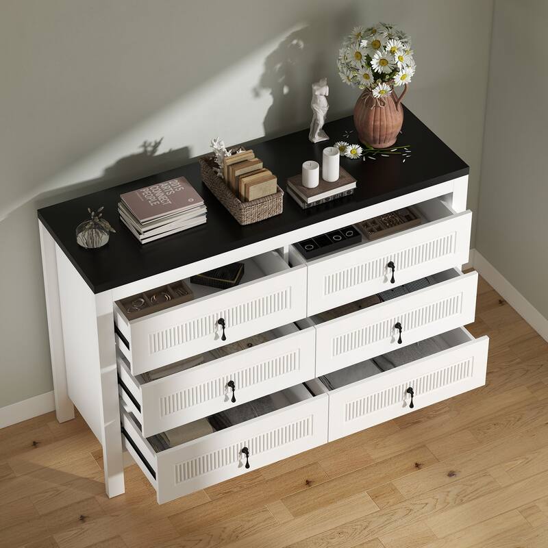 Wood 6 Drawer Dresser, Chest Of Drawers Cabinet, TV Stand for Bedroom, Livingroom and Enterway