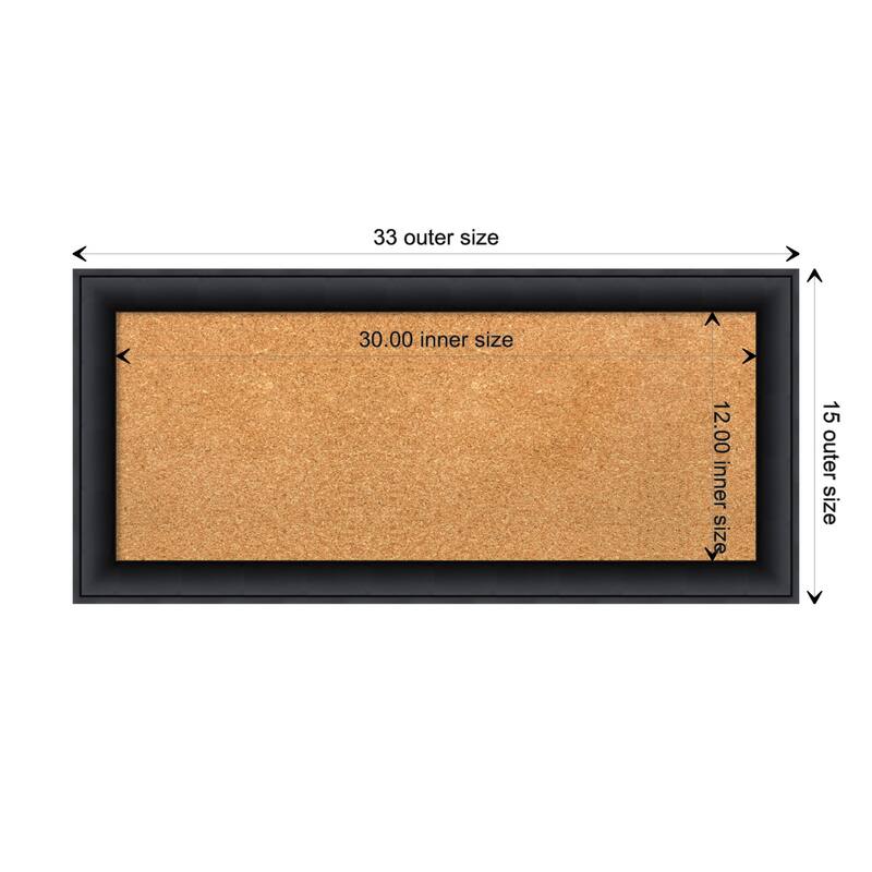 Nero Black Wood Framed Natural Corkboard Bulletin Board - Board Size 30x12