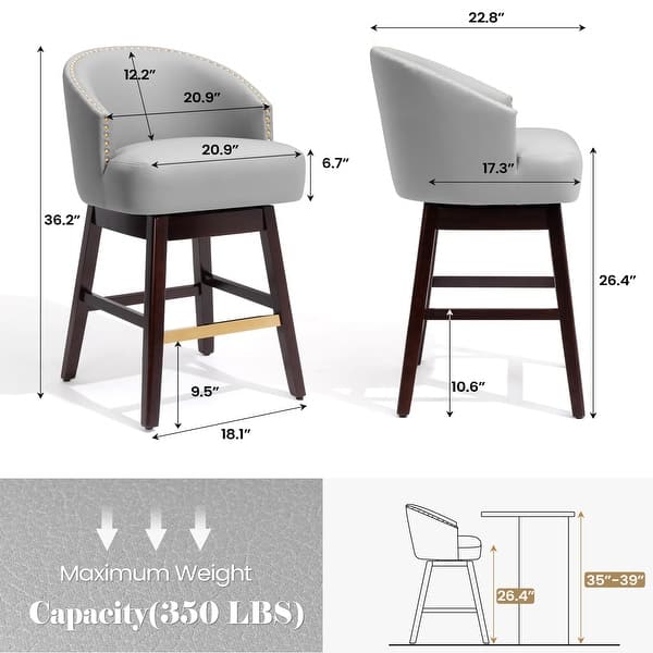 dimension image slide 0 of 10, Bar Stools PU Leather / Linen Fabric Upholstered Solid Wood Swivel Barstool Set of 2/4