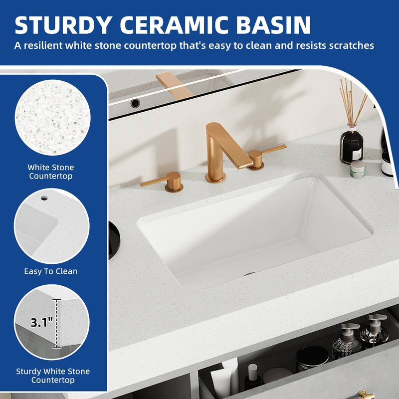 Moasis 40" Floating Wall Mounted Bathroom Vanity with 2 Drawers & 2 Storage Cabinet