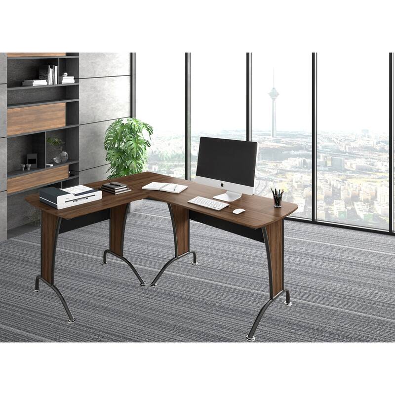 Deluxe Loft-style L-shaped or Inline Computer Desk - Brown
