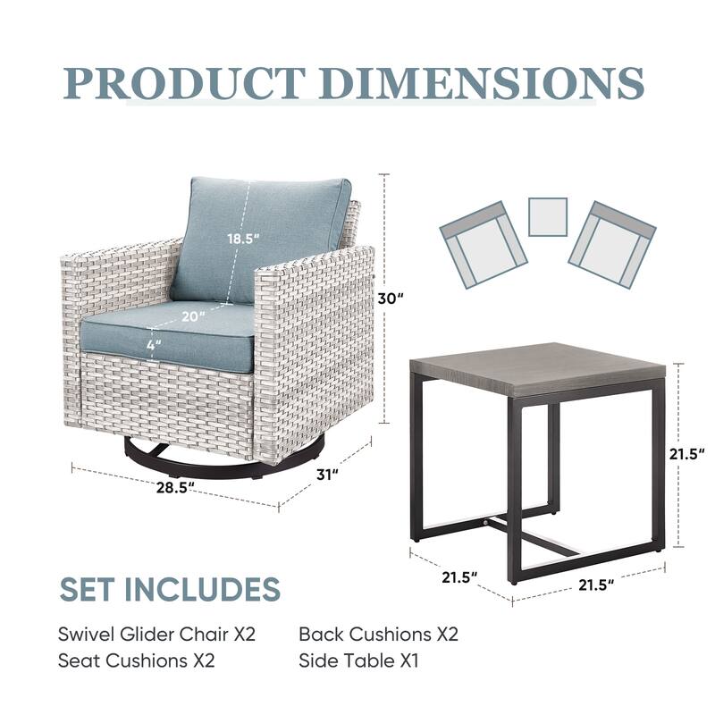 3 Pieces Outdoor Swivel Patio Chairs with Side Table