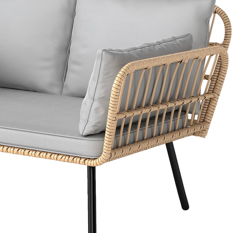 Fernald Patio Wicker Loveseat Sofa with Cushions and Lumbar Pillows