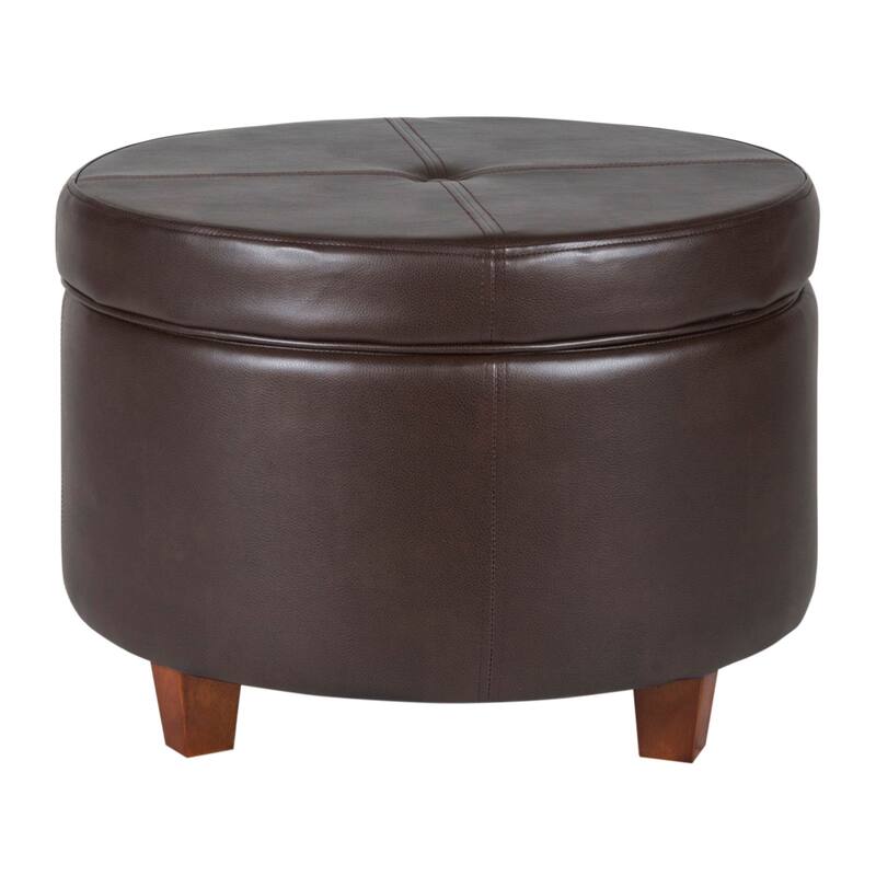 Porch & Den Rockwell Chocolate Faux Leather Round Storage Ottoman