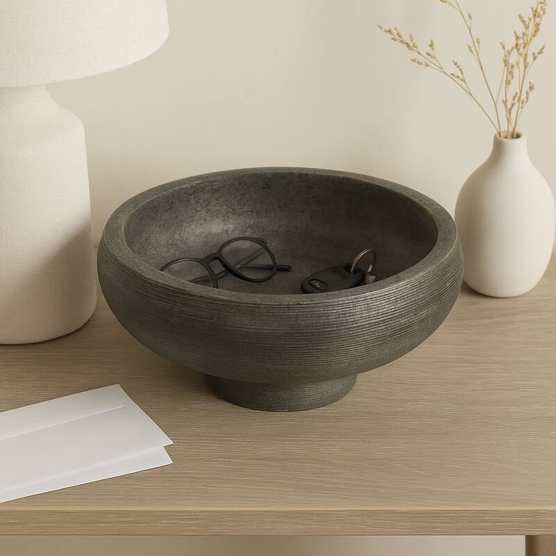 Round Textured Terracotta Decorative Bowl - Home Decor - 14", Black - 14.75"