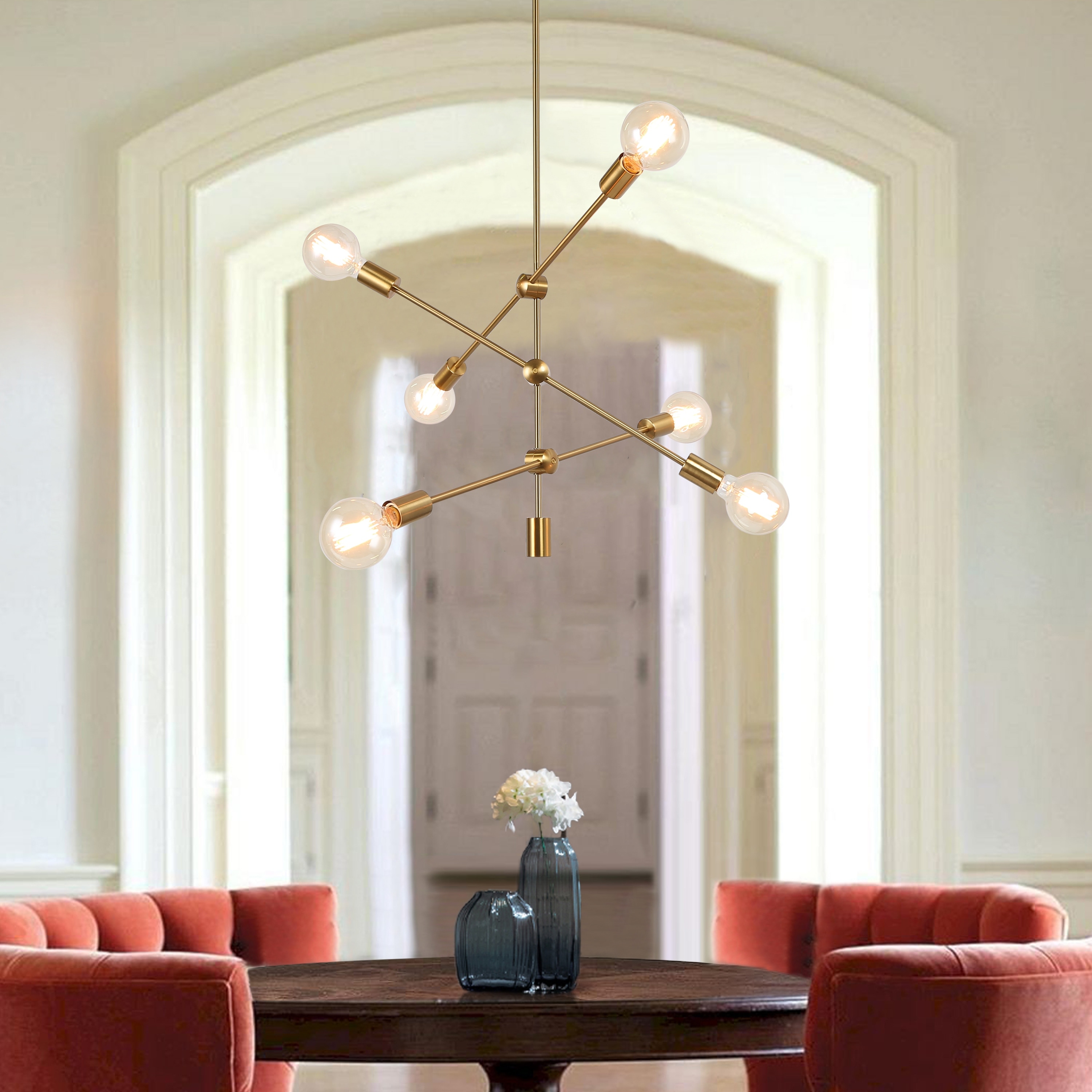 Modern Sputnik Chandelier Rotating Arms 6 Light Electroplated Brass Gold for Kitchen Island Brass Painted Polished