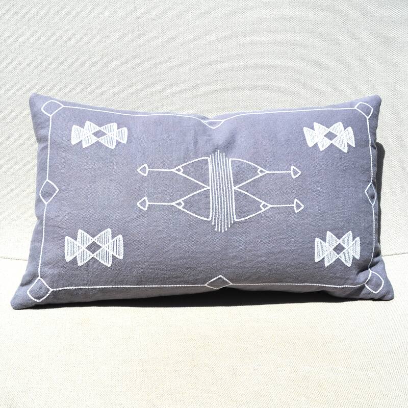 Jiti Indoor Cactus Bohemian Modern Colorful Embroidered Linen Rectangle Lumbar Pillows Cushions for Sofa Couch 12 x 20 - Grey/Cream