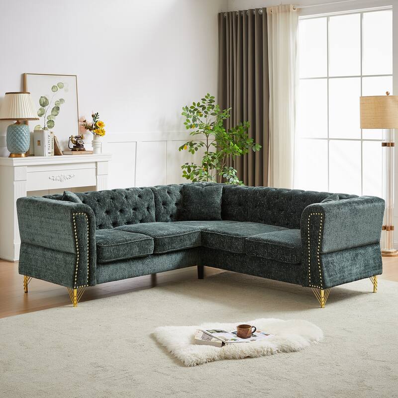 Green 81.5'' Chenille L-Shaped 5-Seat Sofa