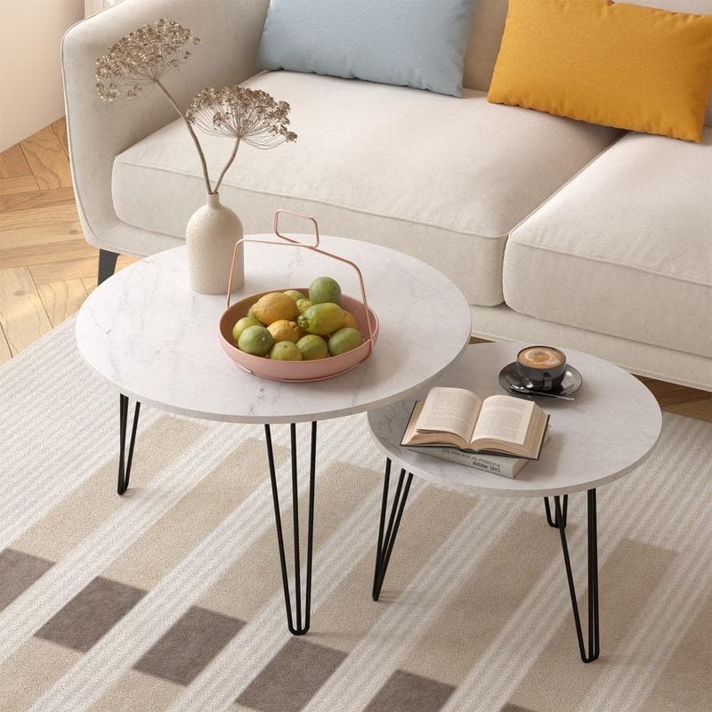 27.56'' Round Nesting Coffee Table Set of 2 - White