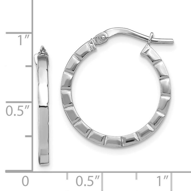 Curata 14k White Gold Small Striped Edge Hoop Earrings - 21x20.15mm