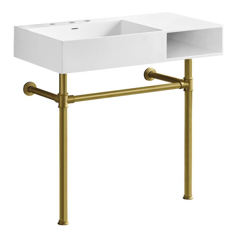 Kingston Brass Aurelius 36" Solid Surface Console Sink with Stainless Steel Legs (8-Inch, 3-Hole)
