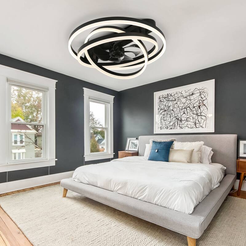 24" Adjustable Light Kit Flush Mount Ceiling Fan, 3 Color Tone CCT dimmable 6 Fan Speed, Remote & App Control for Bedroom