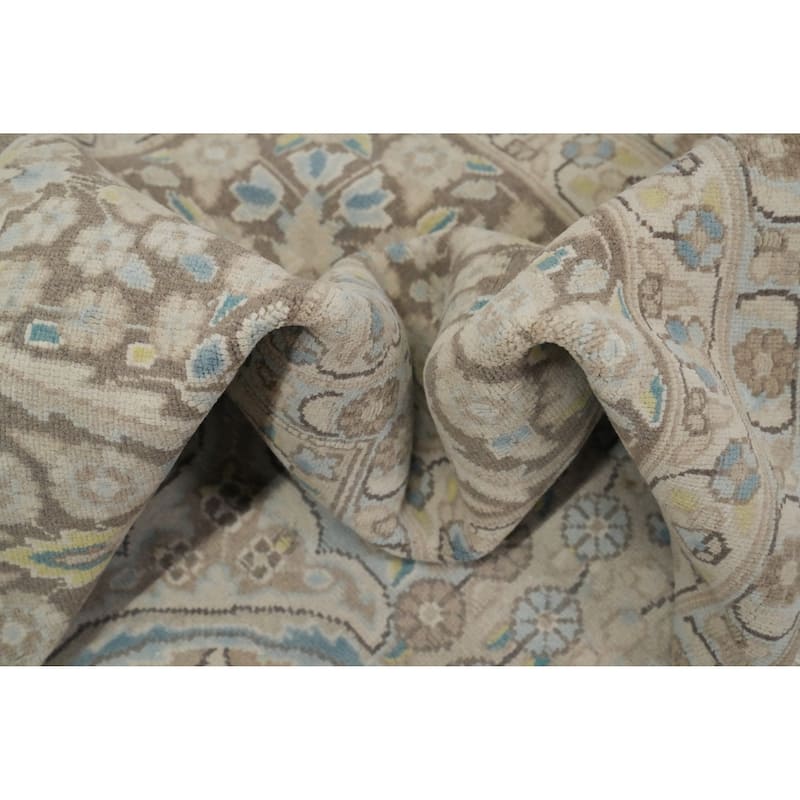Hand Knotted Oriental 100% Wool Carpet Traditional Floral Beige & Ivories Kerman Area Rug - 13' 5'' X 9' 9''