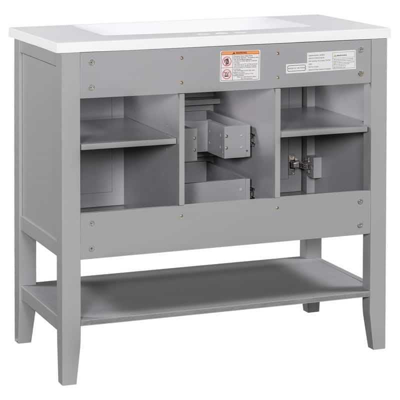 36" Bathroom Vanity with/without Sink, Bathroom Vanity Cabinet with 2 Cabinets and Drawers, Open Shelf, Solid Wood Frame