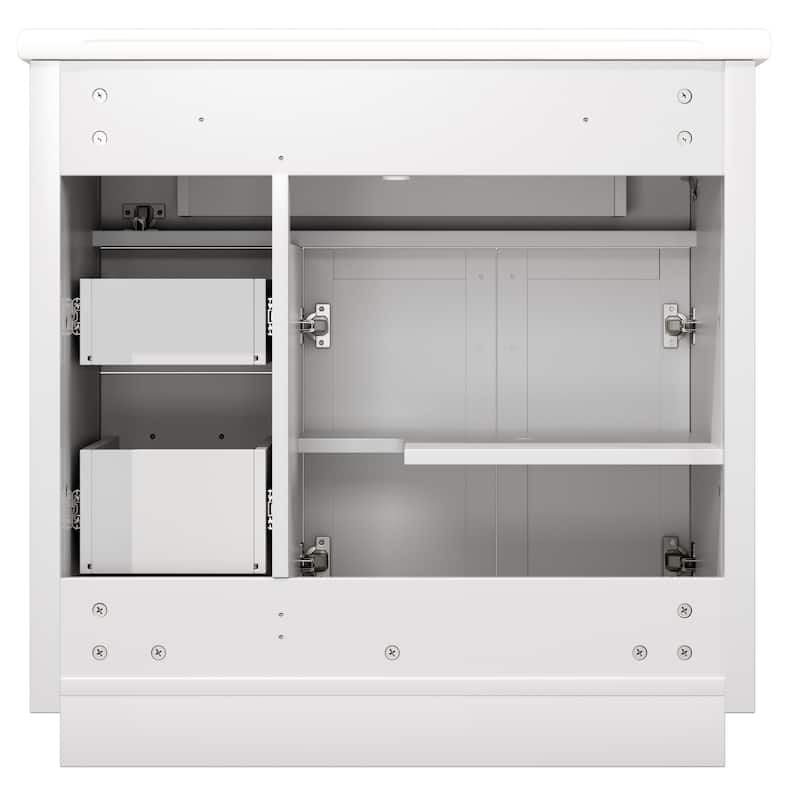 36" Free-Standing Bathroom Vanity with Marble Countertop-Soft-Close Drawers & Cabinet