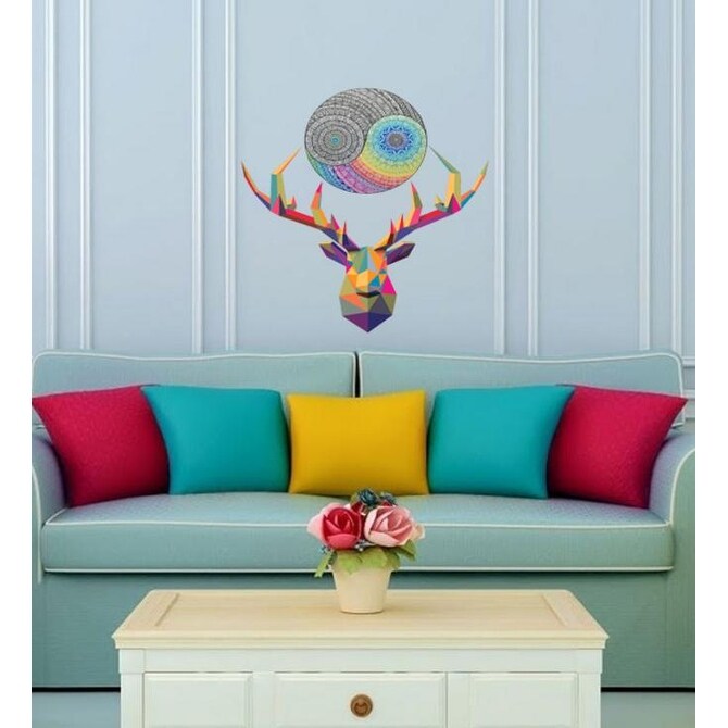 Deer Mandala Polygonal Wall decal, Mandala Modern wall art,-image