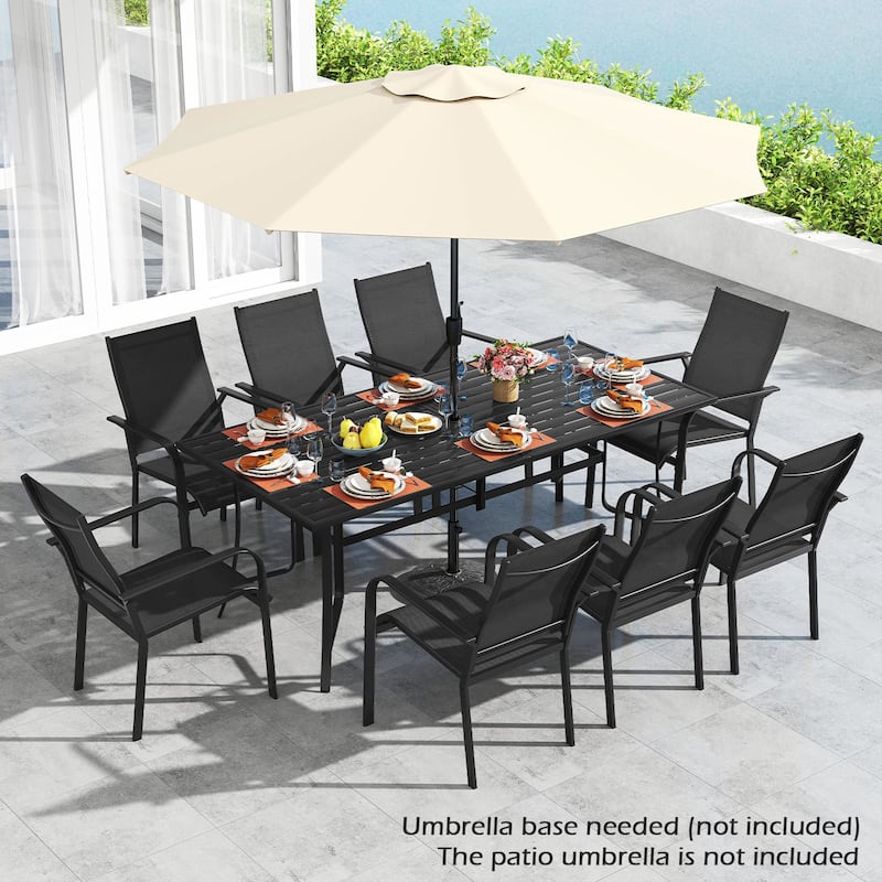 Gymax 9PCS Patio Dining Set Rectangular Table & Stackable Chairs