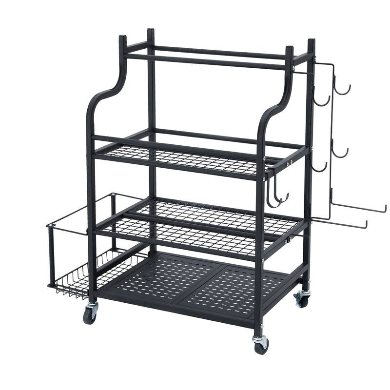 Black Steel Gym Rack with Wheels, 3-Tier Organizer for Equipment Organizer - 41” L x 16” W x 35” H - 41” L x 16” W x 35” H