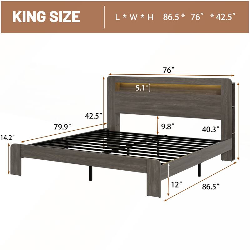 Wood Platform Bed Frame with Storage