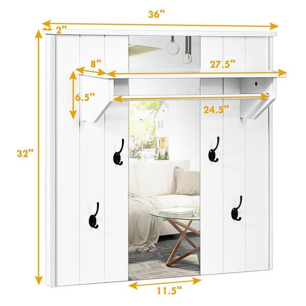 Shop Gymax Wall Mounted Mirror Coat Hat Rack Storage Shelf W 4